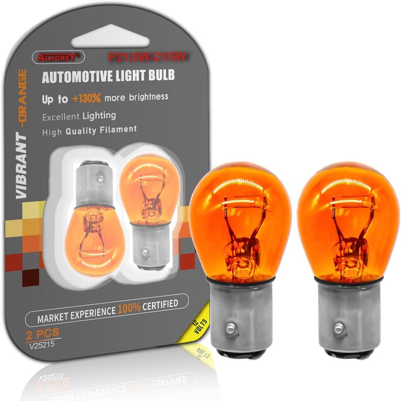 ALKOREY -1157 Py21/5w Amber Light,Miniature Bulb Mini Bulb,2100K Taillight Turn Signal Light,12V 21/5W Bay15d,2 Pack - Image 1